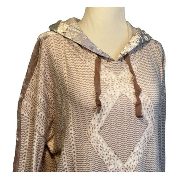 Vera Wang Simply Vera Velour Hooded Lounger Robe Tan White Fleece Long Sleeve M - Picture 2 of 8